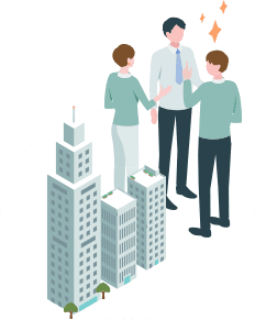 不動作案の相談をする人々のイラスト